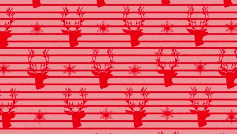 animation of christmas reindeer pattern over stripes on pink background