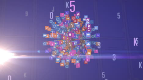 digital globe with numbers and icons spins, symbolizing education.