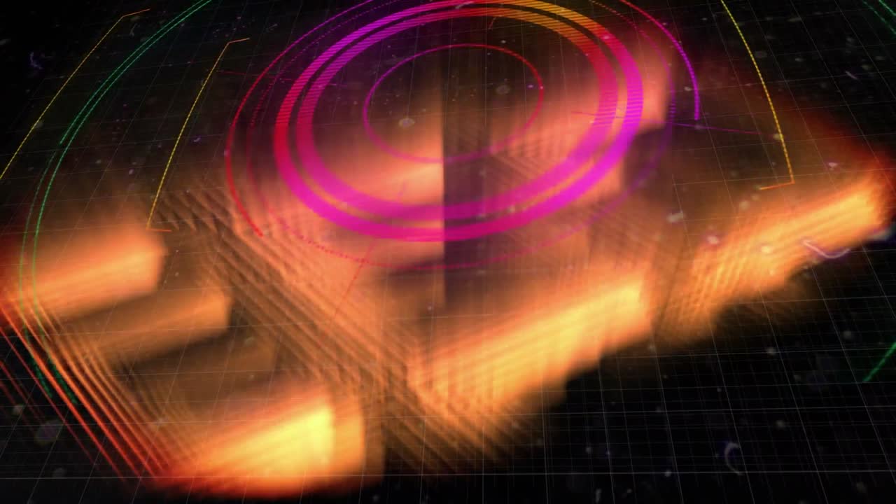 검은색 바탕에 빛의 흔적에 대한 범위 스캔과 데이터 처리의 애니메이션