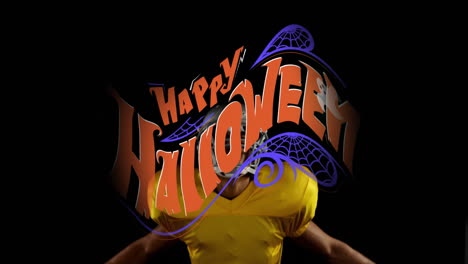 halloween animation with spider web design on person wearing yellow shirt
