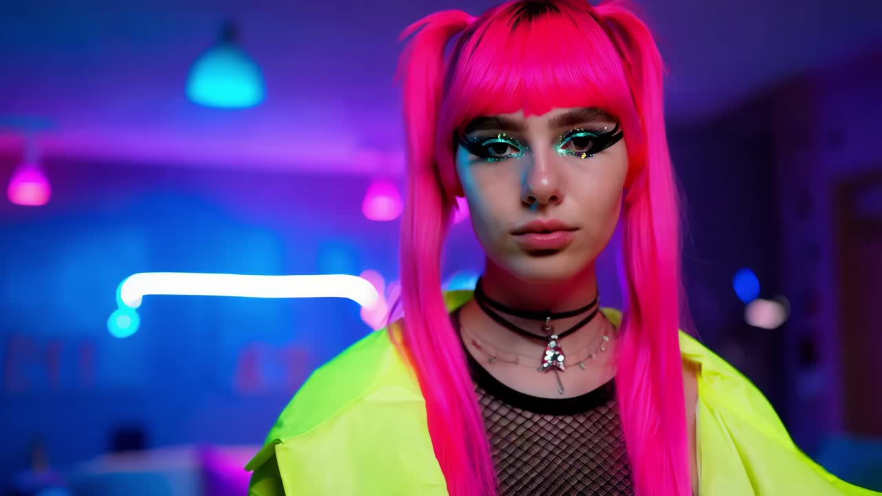 retrato de cabello rosa de neón