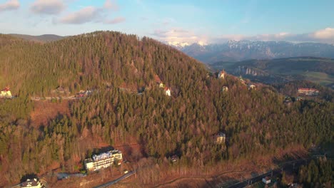 amazing aerial shot of austria mountain forest landscape in semmerling, golden hour