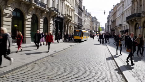 busy street scene in brussels, belgium