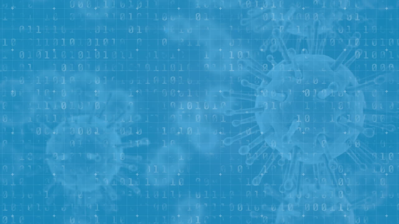 코로나19 세포와 파란색 배경에 대한 데이터 처리