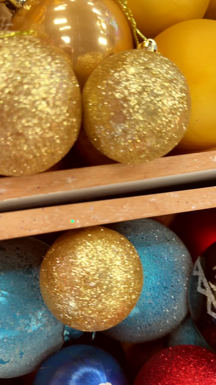 Close-up of Assorted Gold, Red, and Blue Christmas Ornaments
