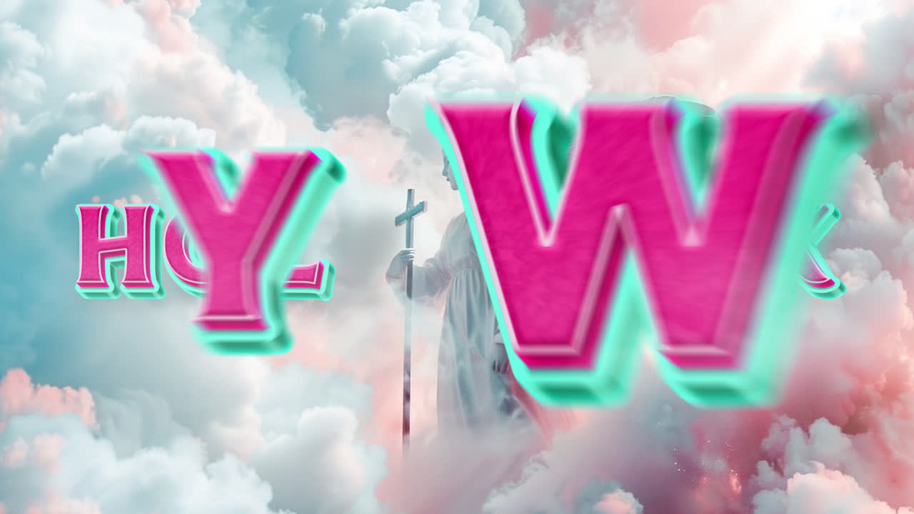 Holy Week Celebration with Angelic Figure in Heavenly Clouds