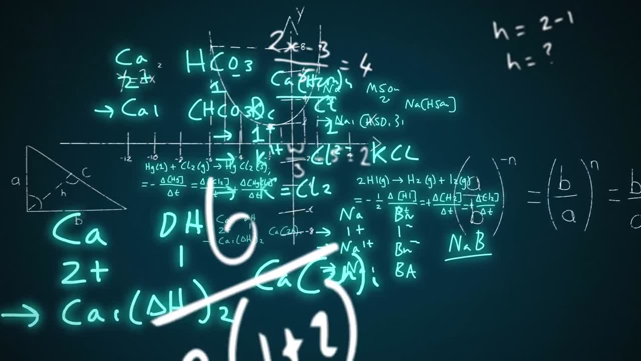 animación de fórmulas matemáticas y procesamiento de datos científicos sobre un fondo negro