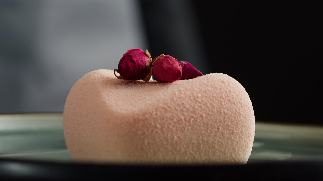 Pink Heart Shaped Dessert with Rosebuds