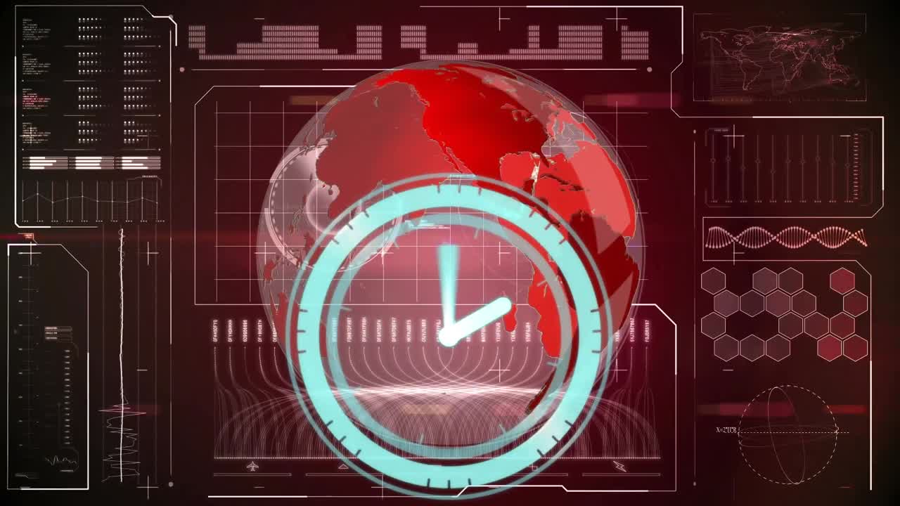 animación del reloj sobre el globo y procesamiento de datos en pantalla