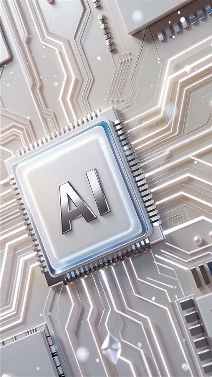 Sfondo tecnologico futuristico con chip AI e scheda madre
