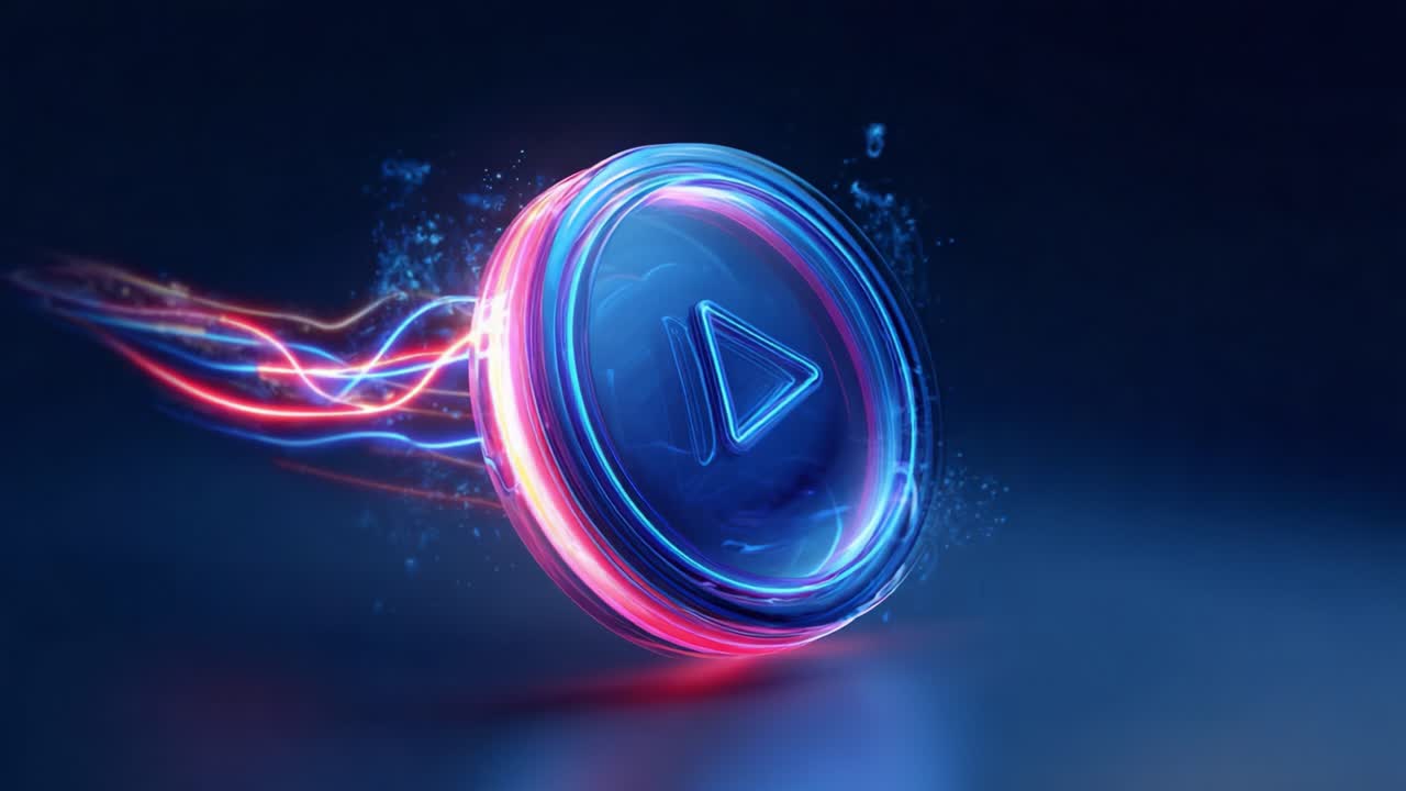 A Stunning Visual Representation of Digital Media Technology: A Dynamic Play Button Symbolizing Motion, Innovation, and Connectivity in the World of Multimedia Entertainment and Interaction