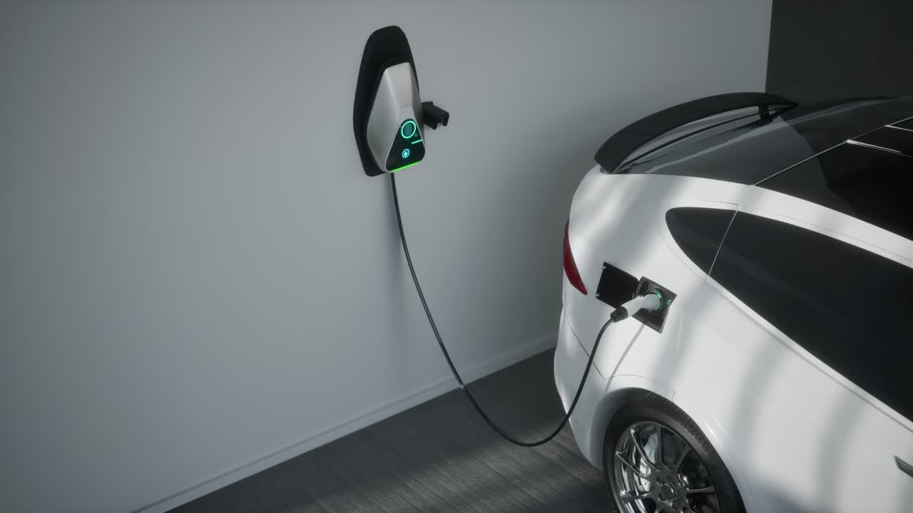 Charging Electric Car Suv In Garage 3D Animation