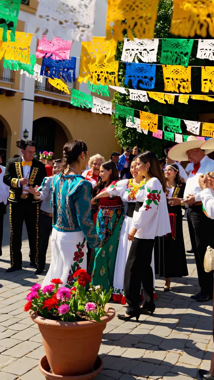 Vibrant cultural celebration with dancers in traditional attire. Shot from a side angle