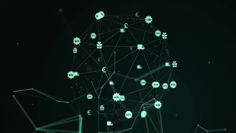 animation of globe of connections with icons on black background