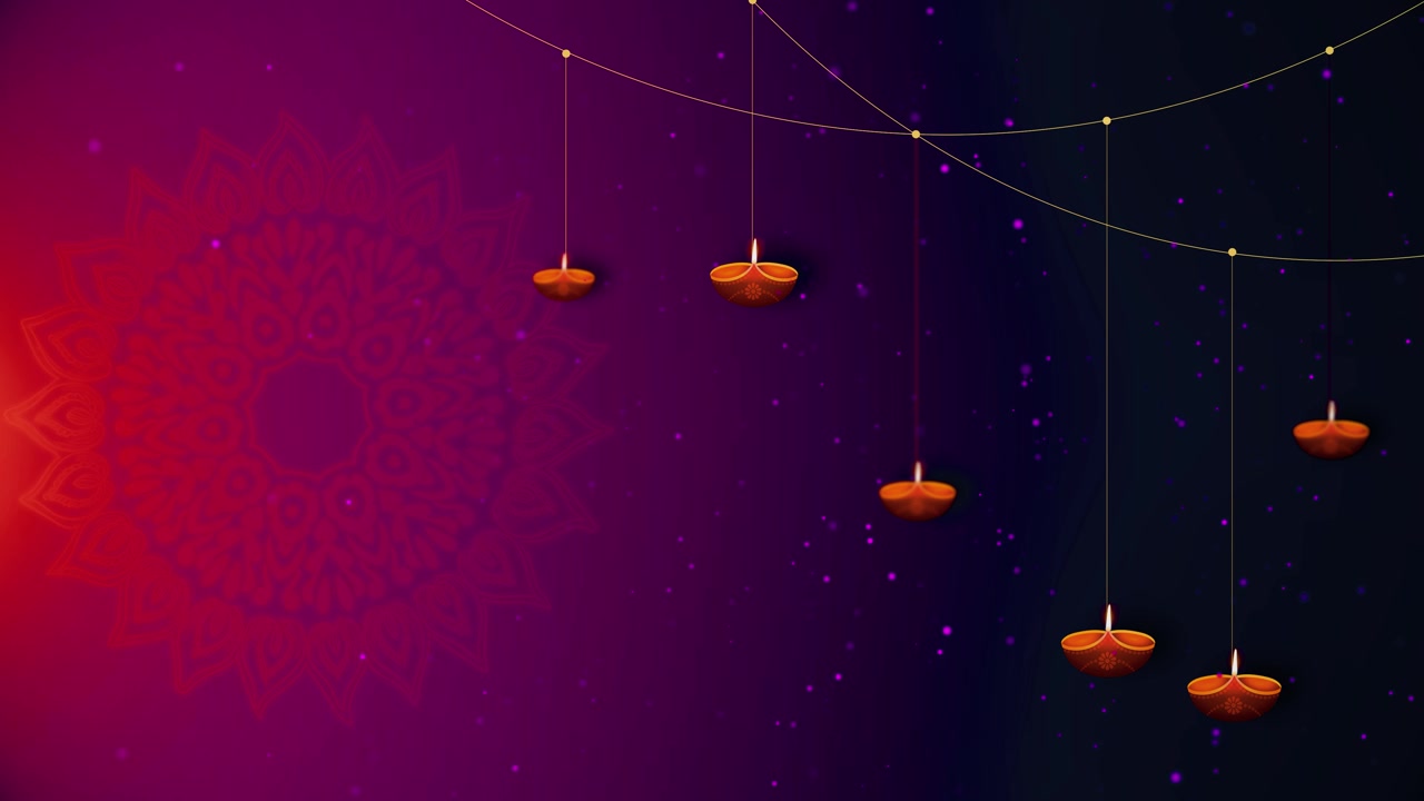 Sfondo animato di auguri felici di Diwali con lampada diya, animazione Deepavali 4k 3d.