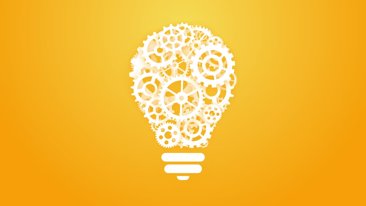 concepto de bombilla blanca con engranajes ruedas dentadas. trabajo en equipo idea concepto de fondo de movimiento.