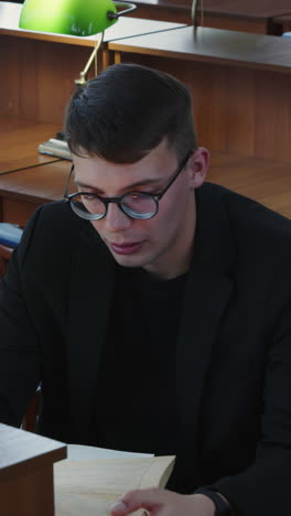 joven estudiando en una biblioteca