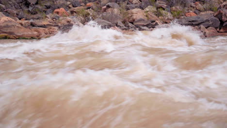 Fast white water rapids in a river, close up