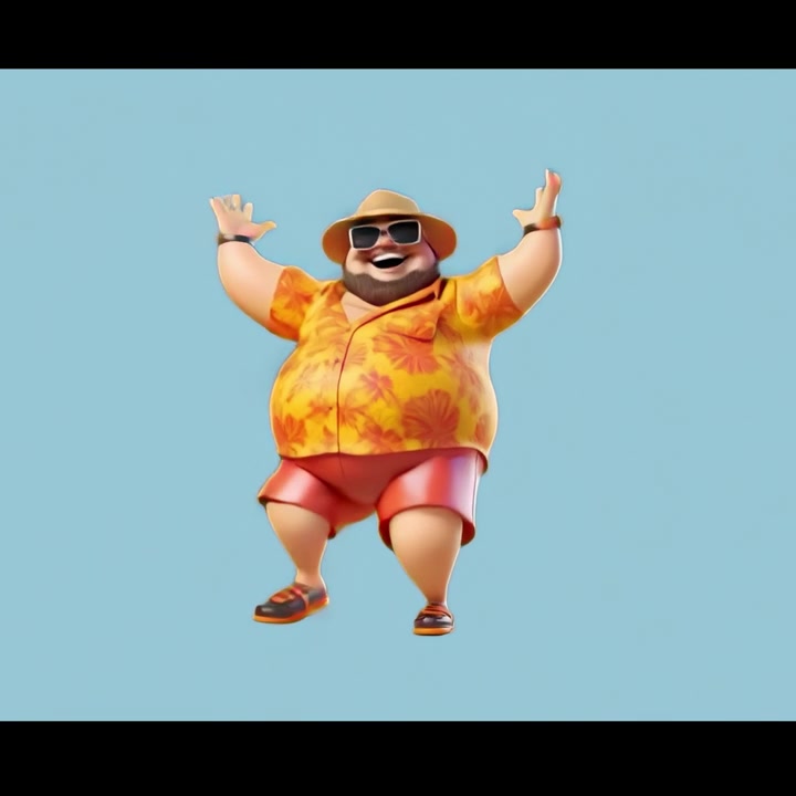 Happy 3D Animated Man Dancing in Hawaiian Shirt