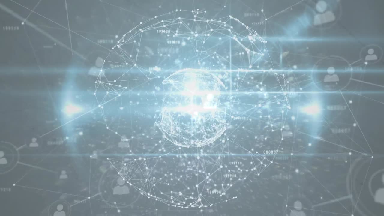 파란색 배경에 있는 사람들과의 연결 네트워크 아이콘의 애니메이션