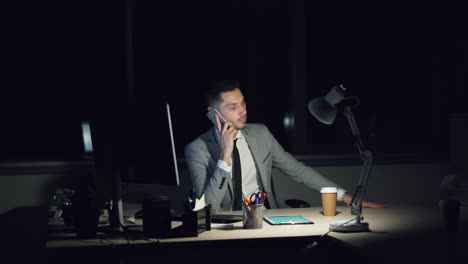 businessman working late night at office