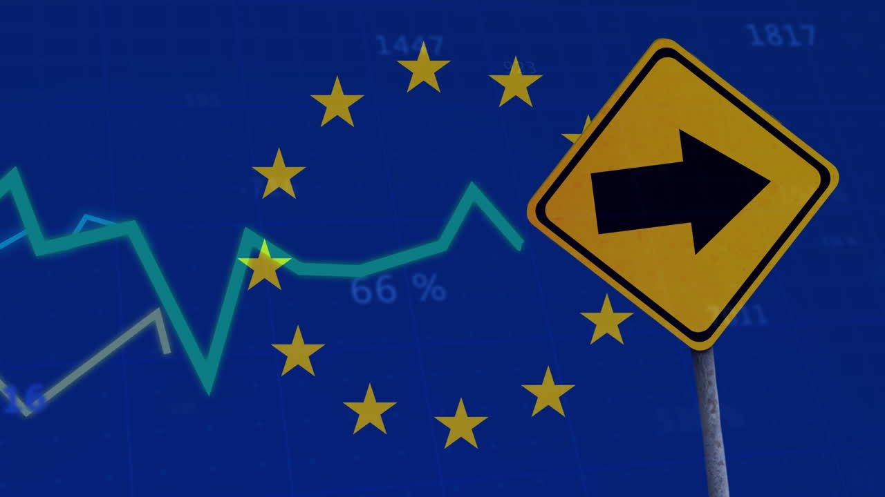 eu의 도로 표지판과 발을 통해 금융 데이터 처리의 애니메이션