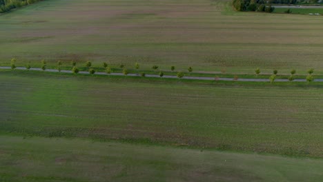 Eine-Luftaufnahme-Einer-Geraden-Asphaltstraße,-Auf-Der-Auf-Beiden-Seiten-Der-Straße-Riesiges-Land-Zu-Sehen-Ist