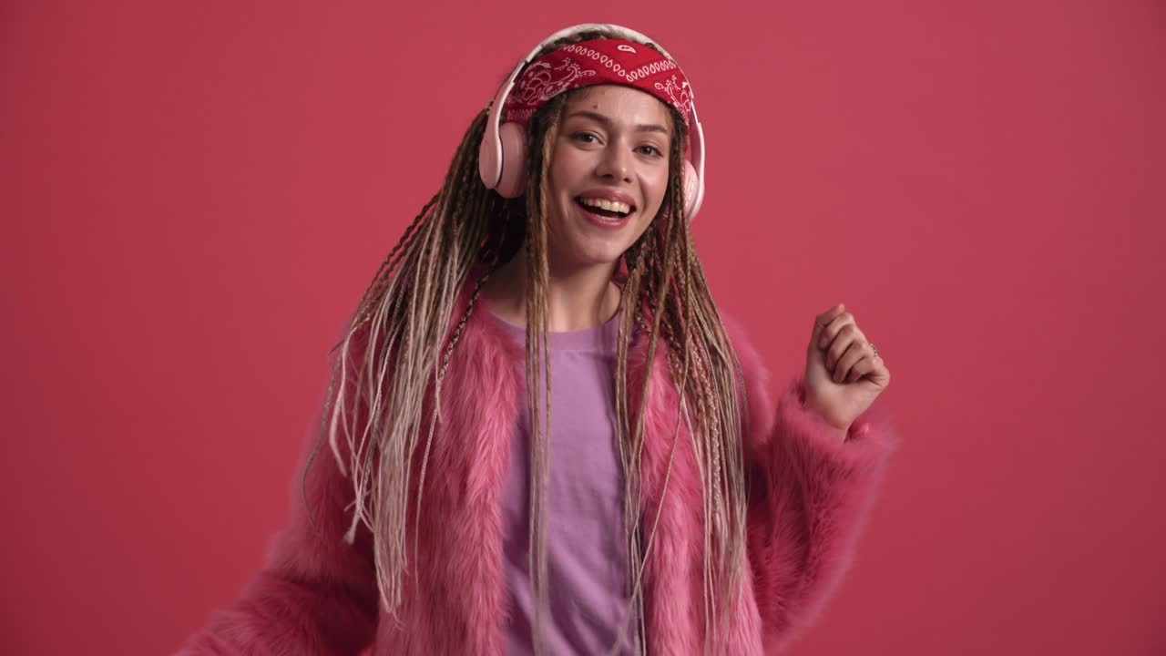 Funny hippie woman dancing