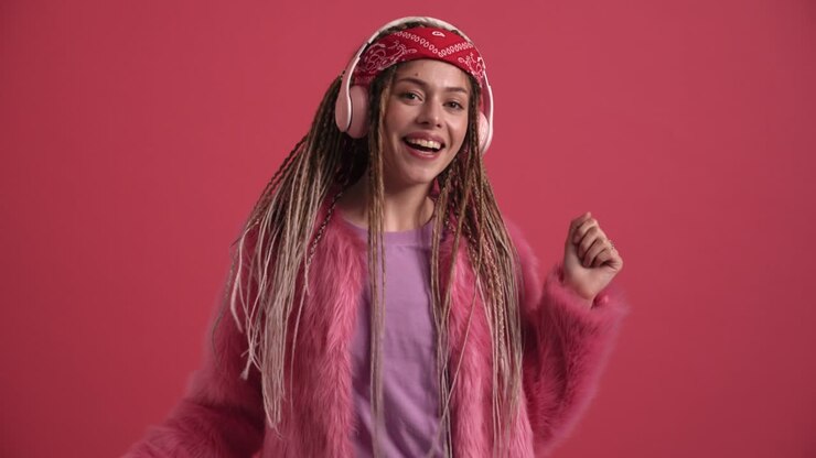 Funny hippie woman dancing