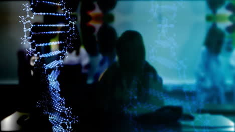 rotary dna with scientist in the background