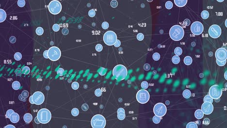 animación del procesamiento de datos a través de una red de conexiones