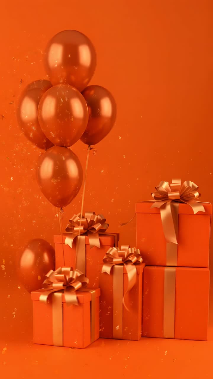 Video di sfondo di compleanno con palloncini e scatole regalo 4K