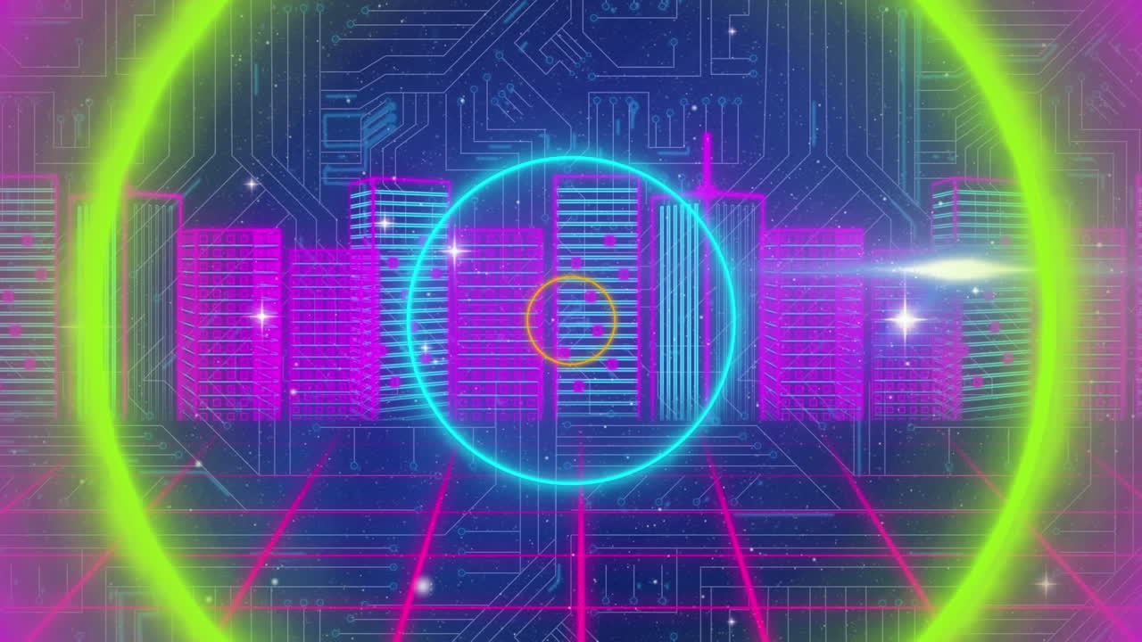 3d 도시 풍경 위의 데이터 처리 애니메이션