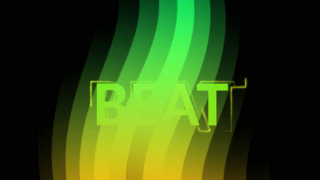 animation of beat text over green waves on black background