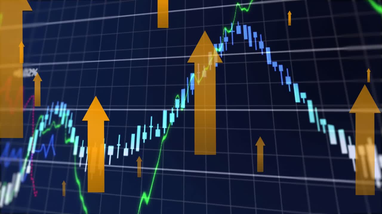 Animazione di frecce su elaborazione di dati finanziari