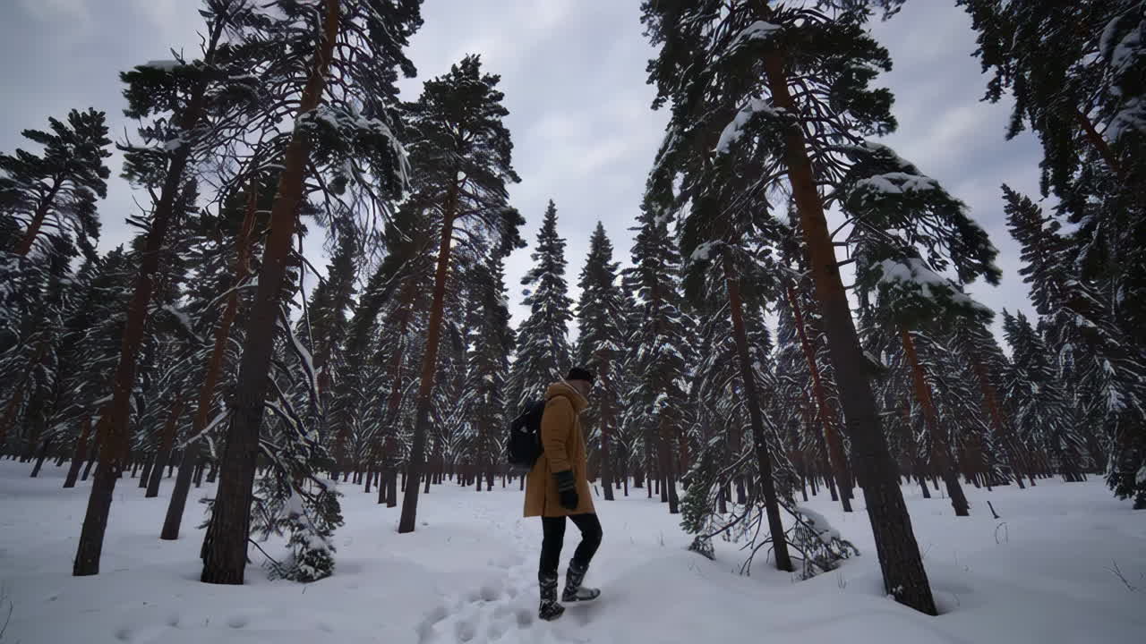 Winter walk in a snowy forest