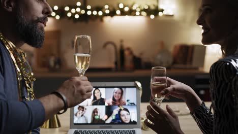 Front-view-of-New-Year's-party-during-a-video-call