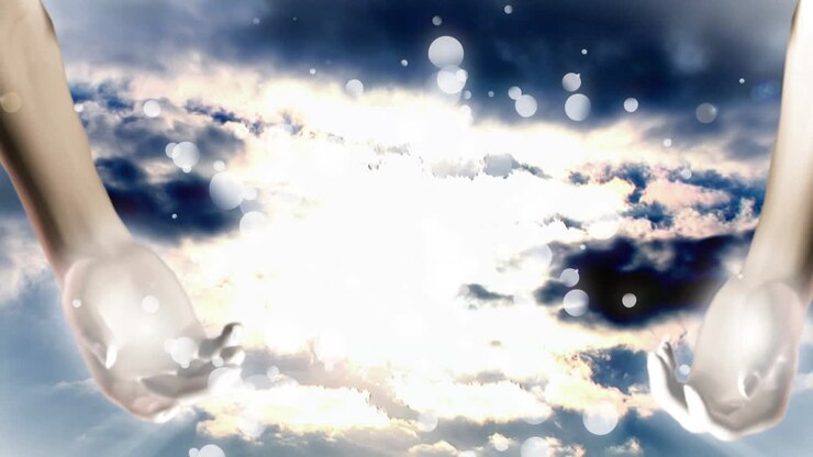 Glowing hands in the sky