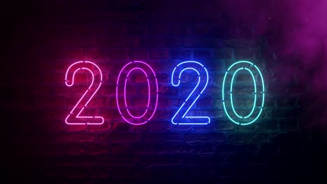 neon 2020 on brick wall