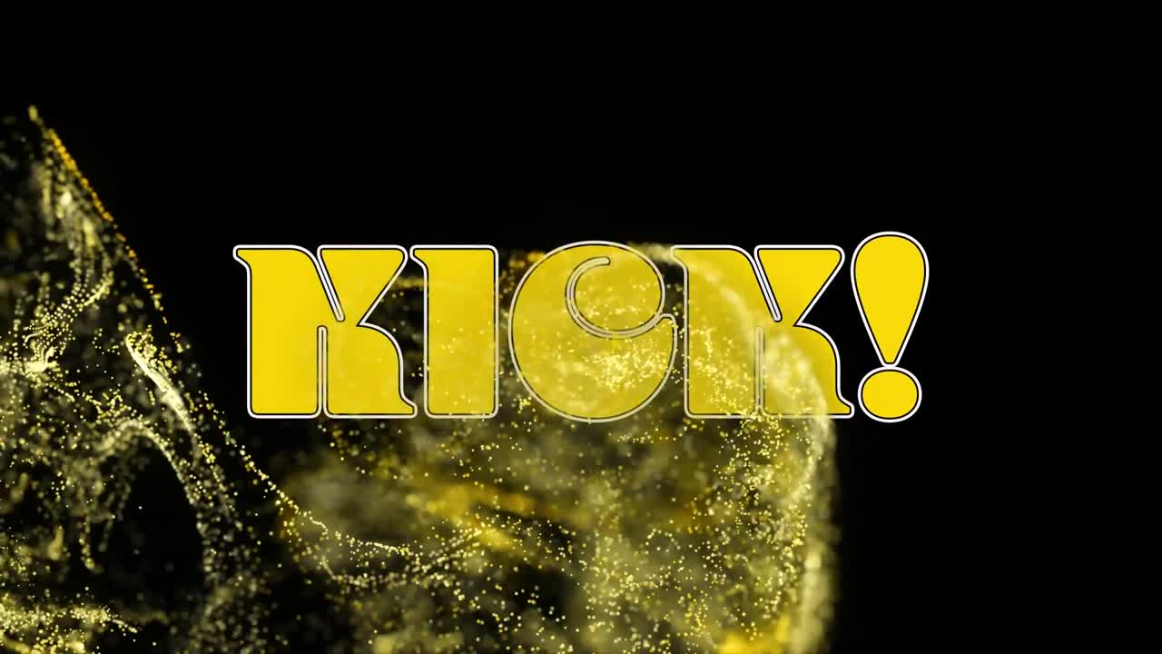 Animation of kick text over glowing moving wave