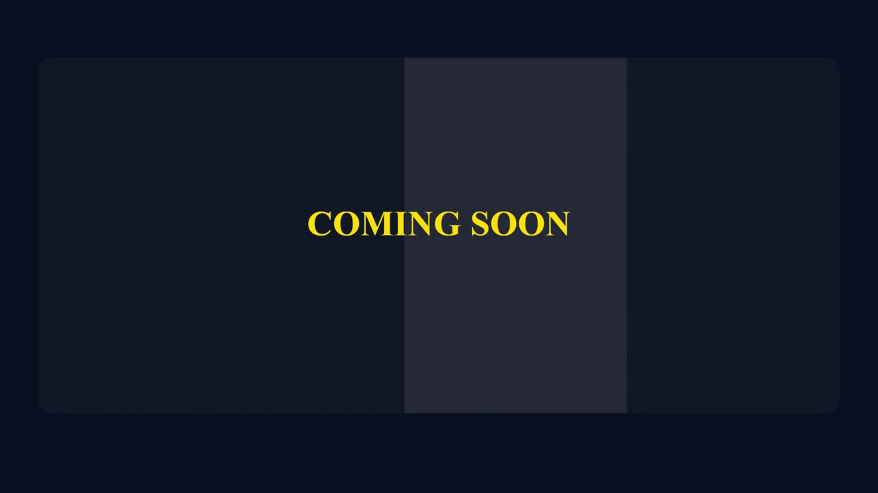 3D render of Coming Soon text with dark cinematic panels on blue background creating announcement animation designed for teaser visuals and video overlays