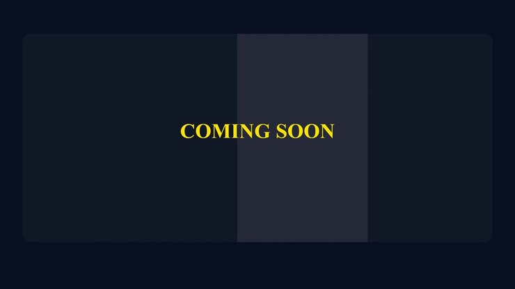 3D render of Coming Soon text with dark cinematic panels on blue background creating announcement animation designed for teaser visuals and video overlays
