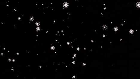 Animation-of-christmas-stars-and-snowflakes-falling-over-black-background