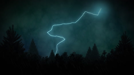 animación de relámpagos golpeando sobre los árboles y el cielo nublado tormentoso