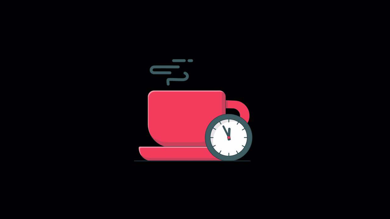 Animated Coffee Cup with Clock Icon Showing Time Passing
