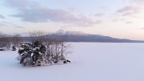 Drone-flying-fowrward-low-above-beautiful-frozen-lake-in-pristine-nature