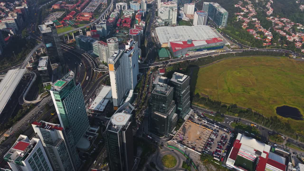 Drone view of exclusive corporate zone in Santa Fe, Mexico City