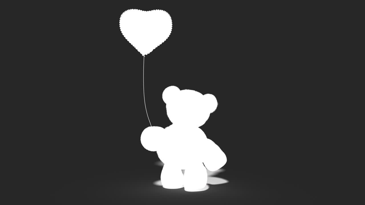 Teddy bear with red heart shaped balloon. on a pink screen. Toy bear walking seamless loop. Animation for Valentines day. Alpha channel.