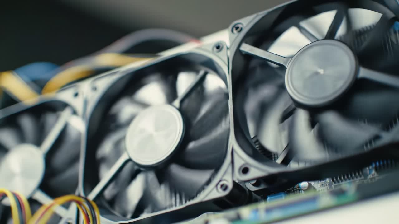 This video showcases the installation of multiple cooling fans within a computer setup. The process highlights essential components and techniques utilized in tech workshops.