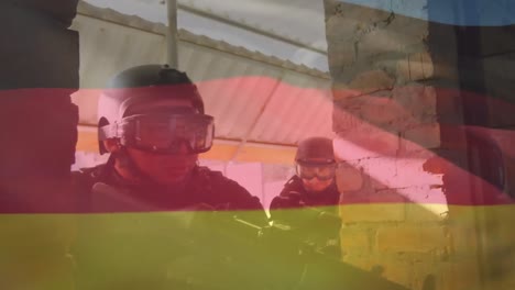 animation of flag of germany over diverse soldiers